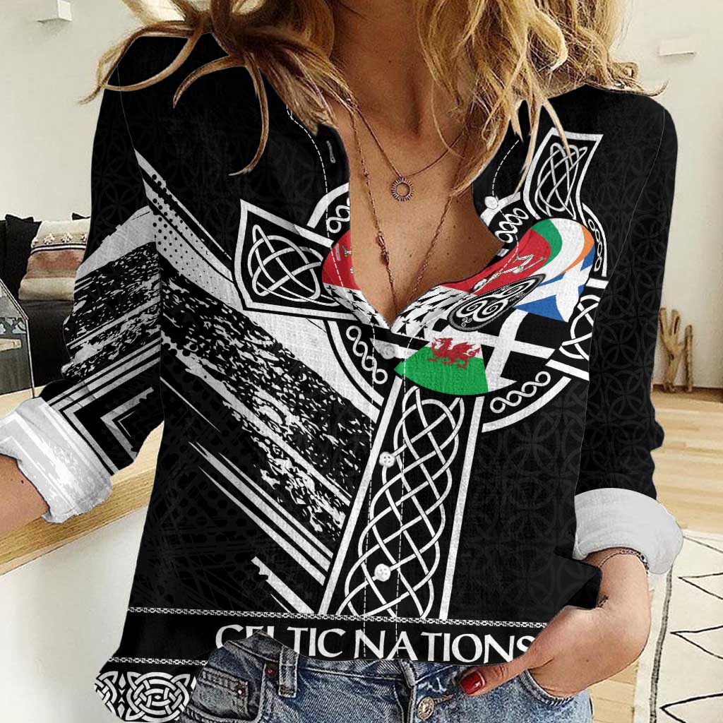 Cross Celtic Nations Women Casual Shirt Six Celtic Countries Grunge Style - Wonder Print Shop