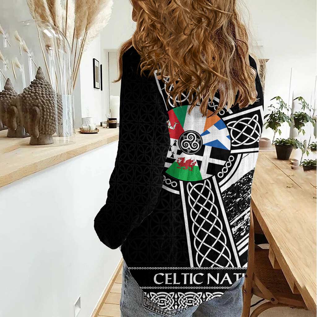 Cross Celtic Nations Women Casual Shirt Six Celtic Countries Grunge Style - Wonder Print Shop