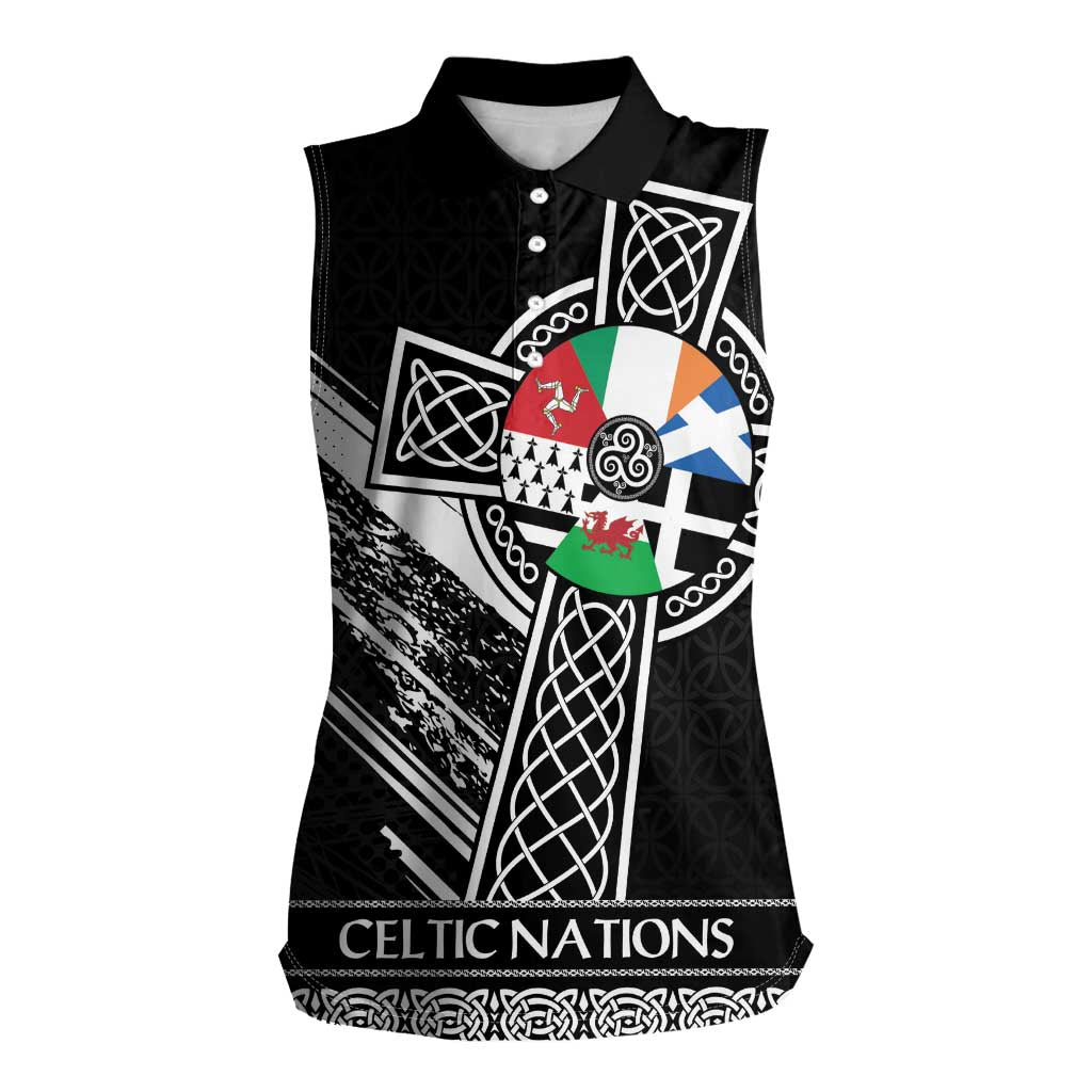 Cross Celtic Nations Women Sleeveless Polo Shirt Six Celtic Countries Grunge Style - Wonder Print Shop
