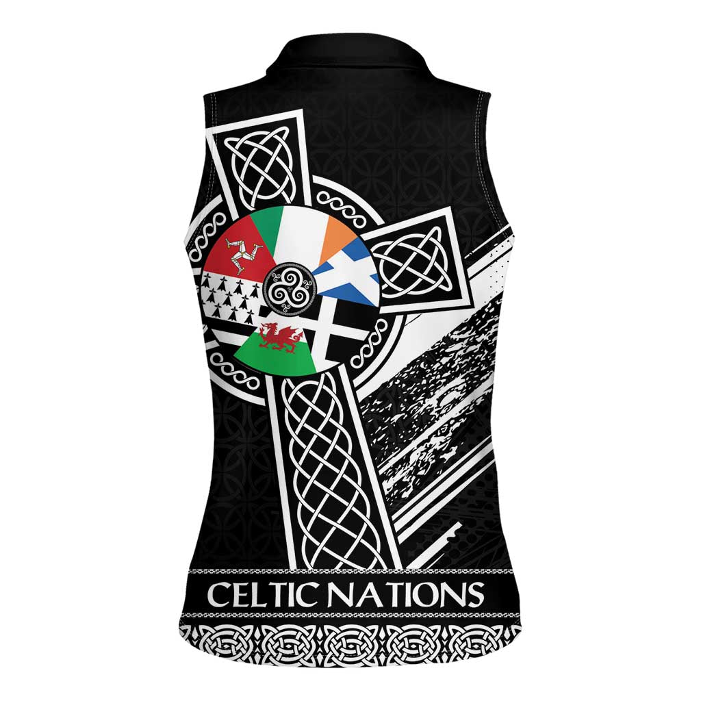 Cross Celtic Nations Women Sleeveless Polo Shirt Six Celtic Countries Grunge Style - Wonder Print Shop