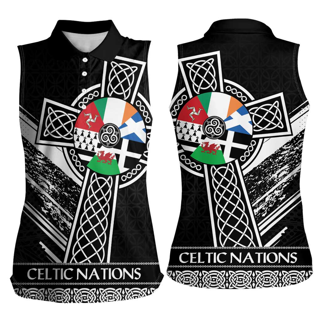 Cross Celtic Nations Women Sleeveless Polo Shirt Six Celtic Countries Grunge Style - Wonder Print Shop