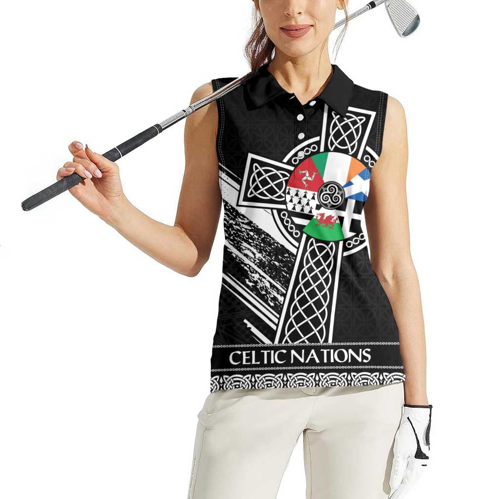 Cross Celtic Nations Women Sleeveless Polo Shirt Six Celtic Countries Grunge Style - Wonder Print Shop