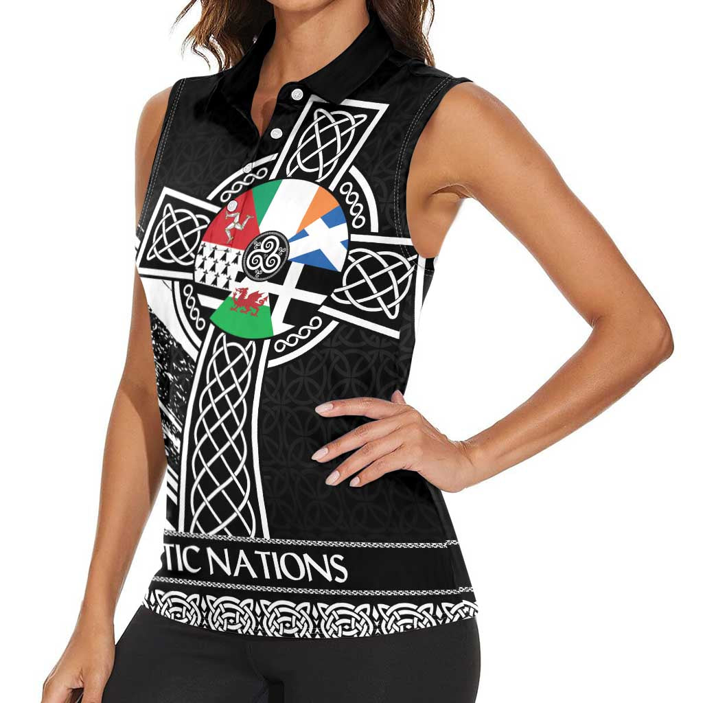 Cross Celtic Nations Women Sleeveless Polo Shirt Six Celtic Countries Grunge Style - Wonder Print Shop