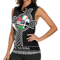 Cross Celtic Nations Women Sleeveless Polo Shirt Six Celtic Countries Grunge Style - Wonder Print Shop