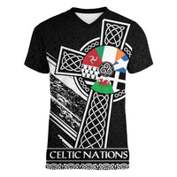 Cross Celtic Nations Women V-Neck T-Shirt Six Celtic Countries Grunge Style - Wonder Print Shop