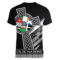Cross Celtic Nations Women V-Neck T-Shirt Six Celtic Countries Grunge Style - Wonder Print Shop