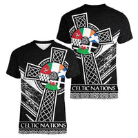 Cross Celtic Nations Women V-Neck T-Shirt Six Celtic Countries Grunge Style - Wonder Print Shop