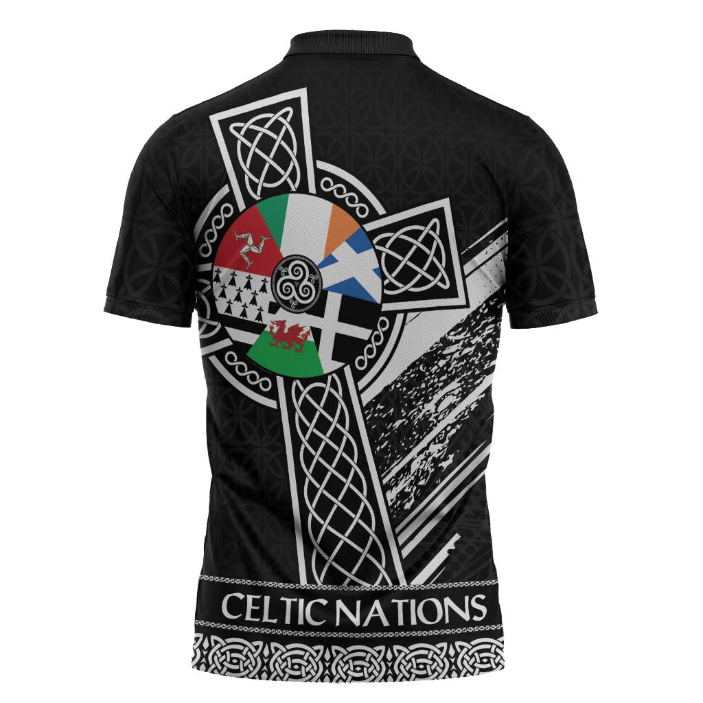 Cross Celtic Nations Zipper Polo Shirt Six Celtic Countries Grunge Style - Wonder Print Shop