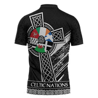 Cross Celtic Nations Zipper Polo Shirt Six Celtic Countries Grunge Style - Wonder Print Shop