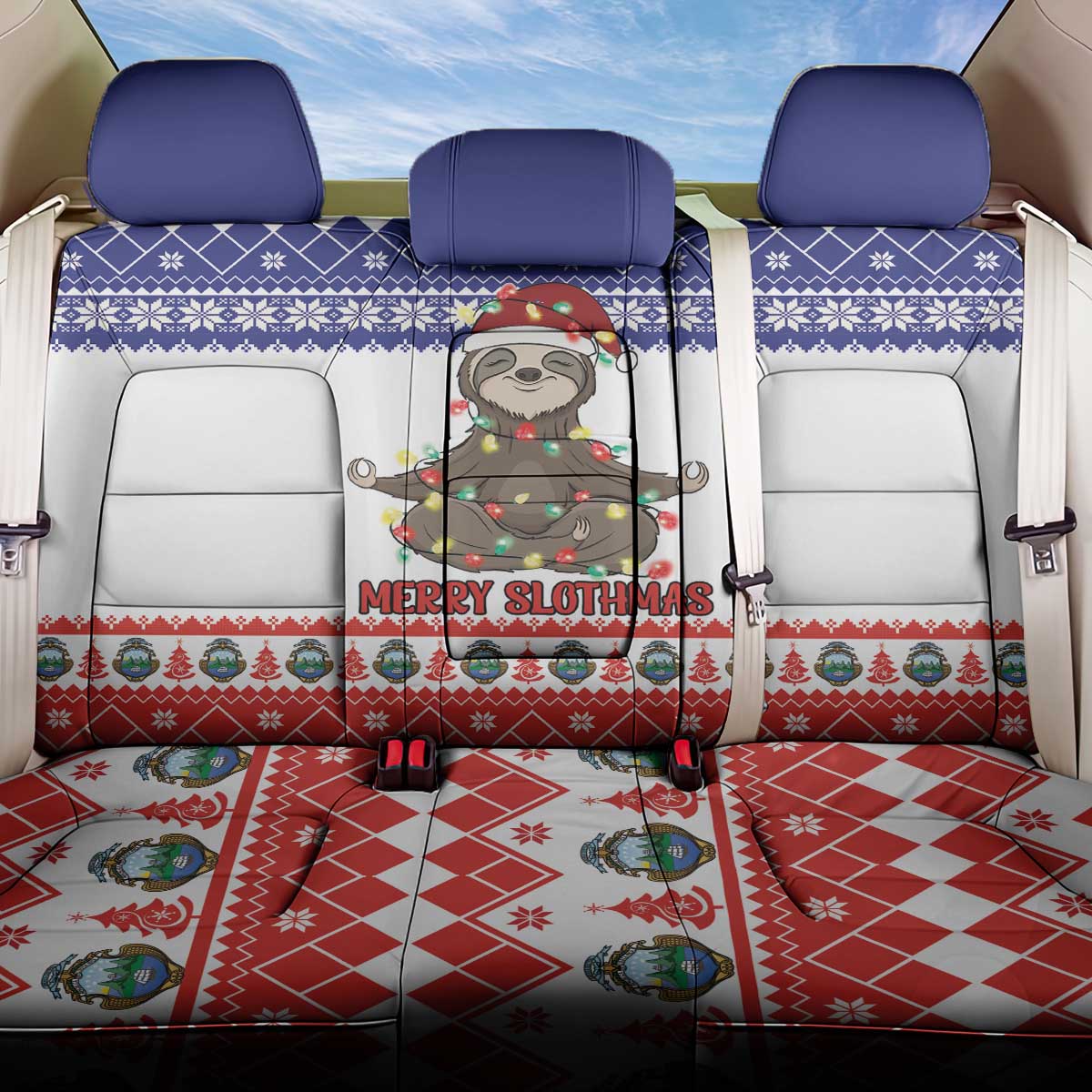 Costa Rica Christmas Back Car Seat Cover Merry Slothmas - Wonder Print Shop