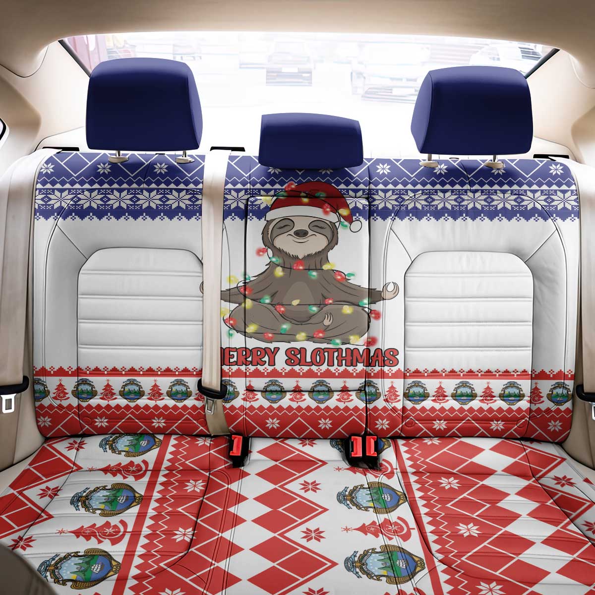 Costa Rica Christmas Back Car Seat Cover Merry Slothmas - Wonder Print Shop