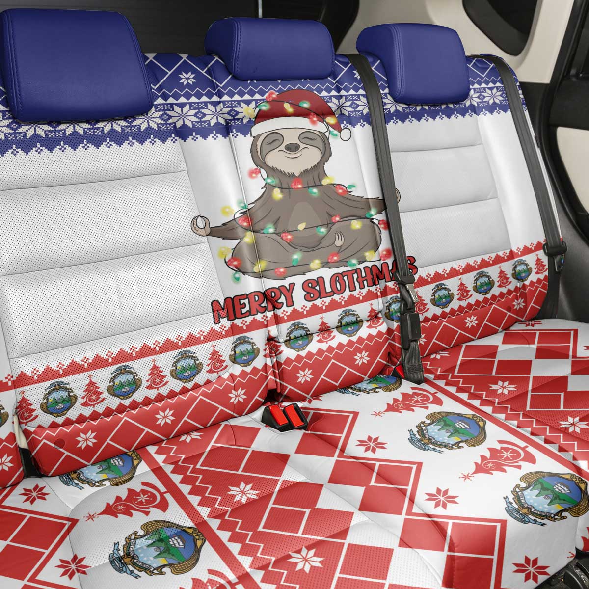 Costa Rica Christmas Back Car Seat Cover Merry Slothmas - Wonder Print Shop
