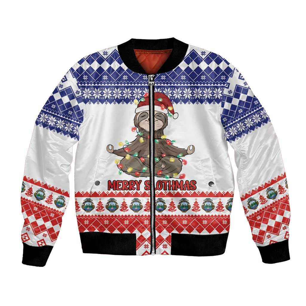 Costa Rica Christmas Bomber Jacket Merry Slothmas - Wonder Print Shop