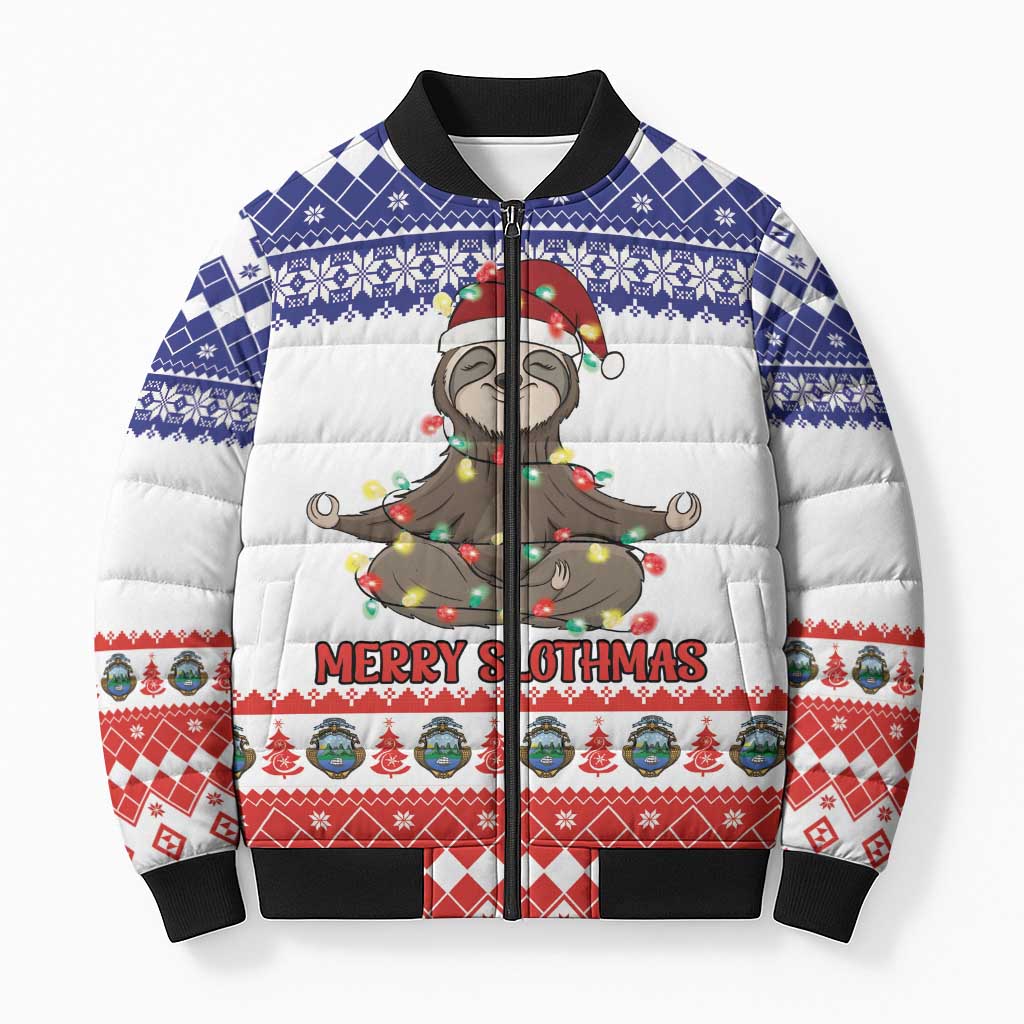 Costa Rica Christmas Bomber Puffer Jacket Merry Slothmas - Wonder Print Shop