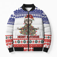 Costa Rica Christmas Bomber Puffer Jacket Merry Slothmas - Wonder Print Shop