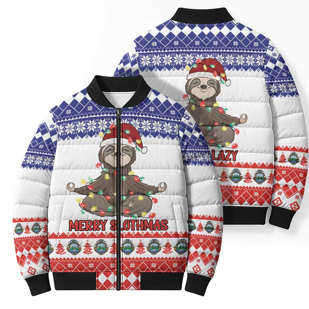 Costa Rica Christmas Bomber Puffer Jacket Merry Slothmas - Wonder Print Shop