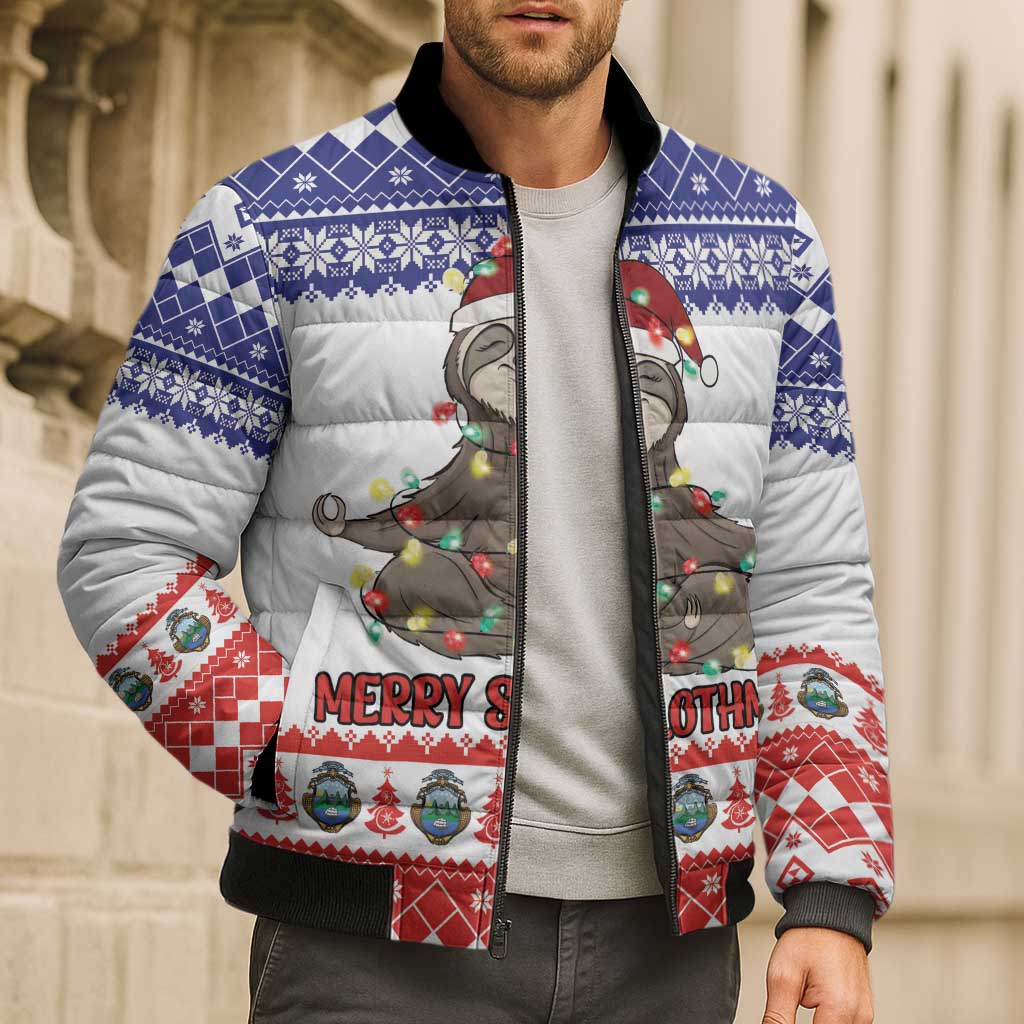 Costa Rica Christmas Bomber Puffer Jacket Merry Slothmas - Wonder Print Shop
