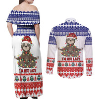 Costa Rica Christmas Couples Matching Off Shoulder Maxi Dress and Long Sleeve Button Shirt Merry Slothmas - Wonder Print Shop