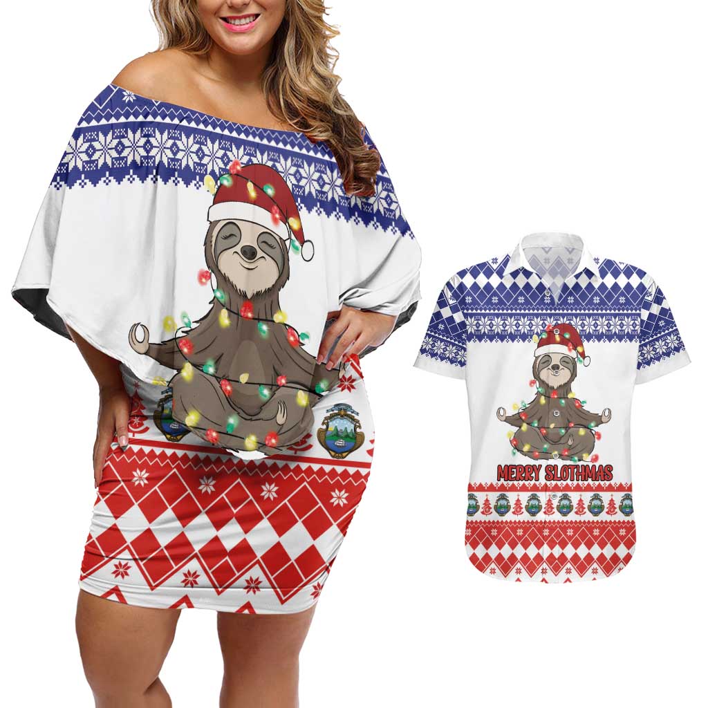 Costa Rica Christmas Couples Matching Off Shoulder Short Dress and Hawaiian Shirt Merry Slothmas - Wonder Print Shop