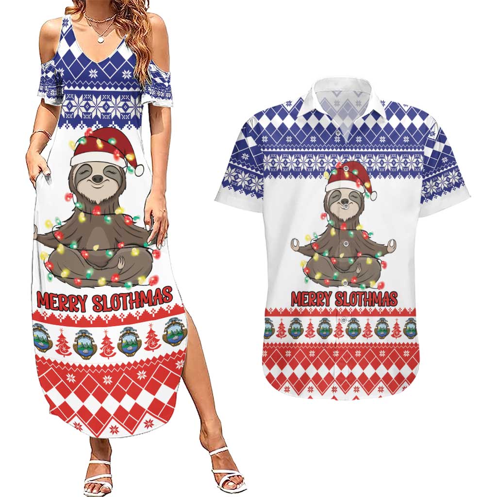 Costa Rica Christmas Couples Matching Summer Maxi Dress and Hawaiian Shirt Merry Slothmas - Wonder Print Shop