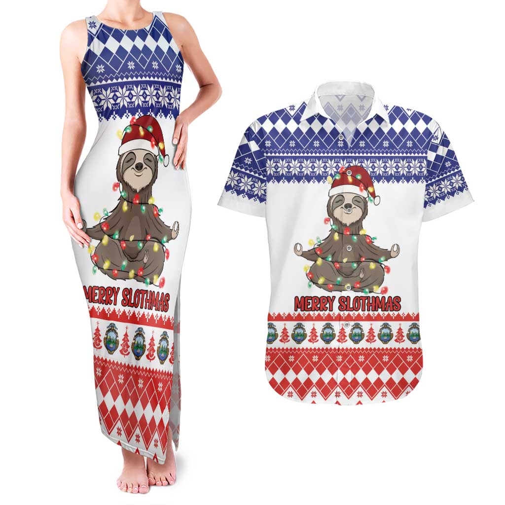 Costa Rica Christmas Couples Matching Tank Maxi Dress and Hawaiian Shirt Merry Slothmas - Wonder Print Shop