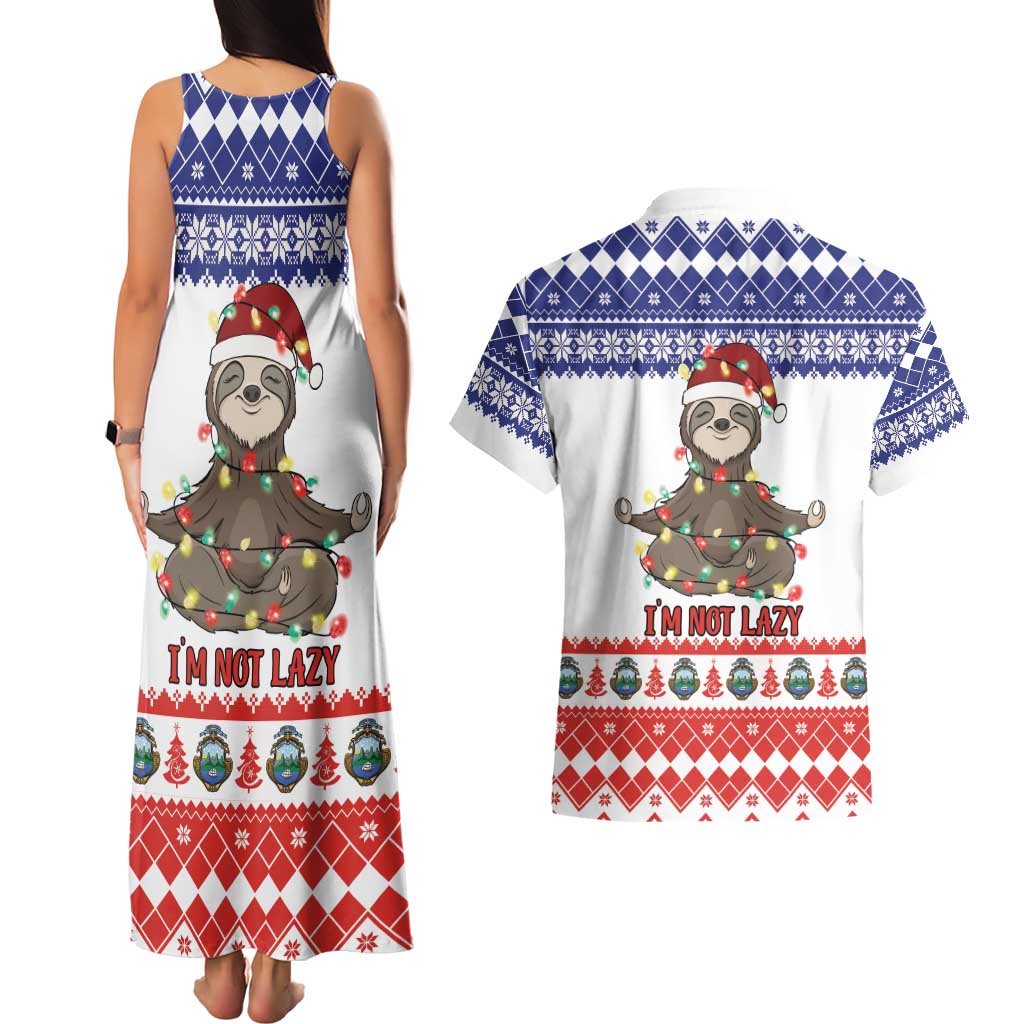 Costa Rica Christmas Couples Matching Tank Maxi Dress and Hawaiian Shirt Merry Slothmas - Wonder Print Shop