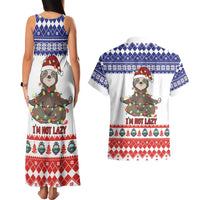 Costa Rica Christmas Couples Matching Tank Maxi Dress and Hawaiian Shirt Merry Slothmas - Wonder Print Shop