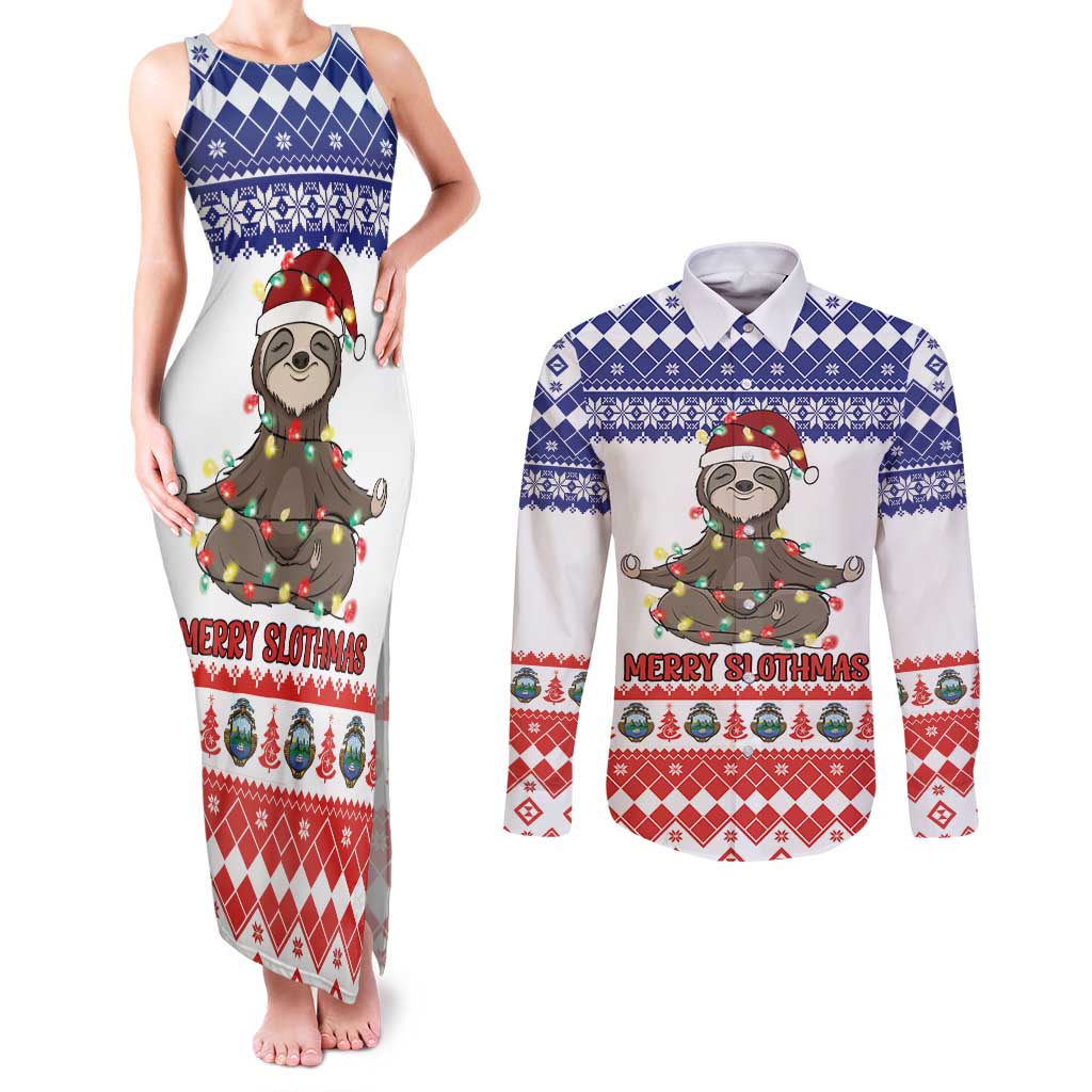 Costa Rica Christmas Couples Matching Tank Maxi Dress and Long Sleeve Button Shirt Merry Slothmas - Wonder Print Shop