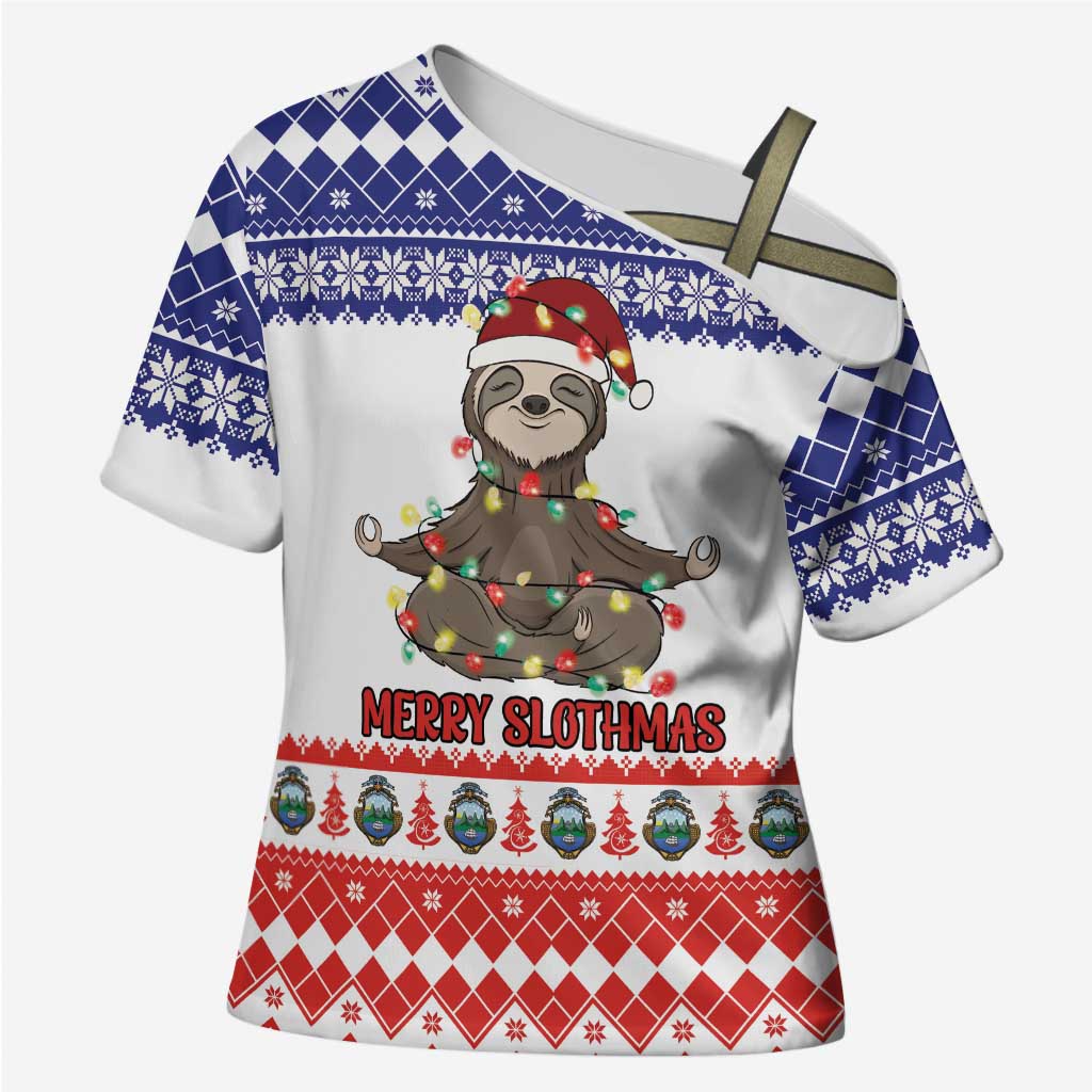 Costa Rica Christmas Cross Shoulder Shirt Merry Slothmas - Wonder Print Shop