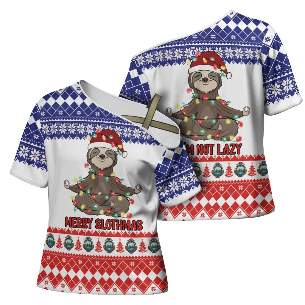 Costa Rica Christmas Cross Shoulder Shirt Merry Slothmas - Wonder Print Shop