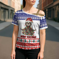 Costa Rica Christmas Cross Shoulder Shirt Merry Slothmas - Wonder Print Shop
