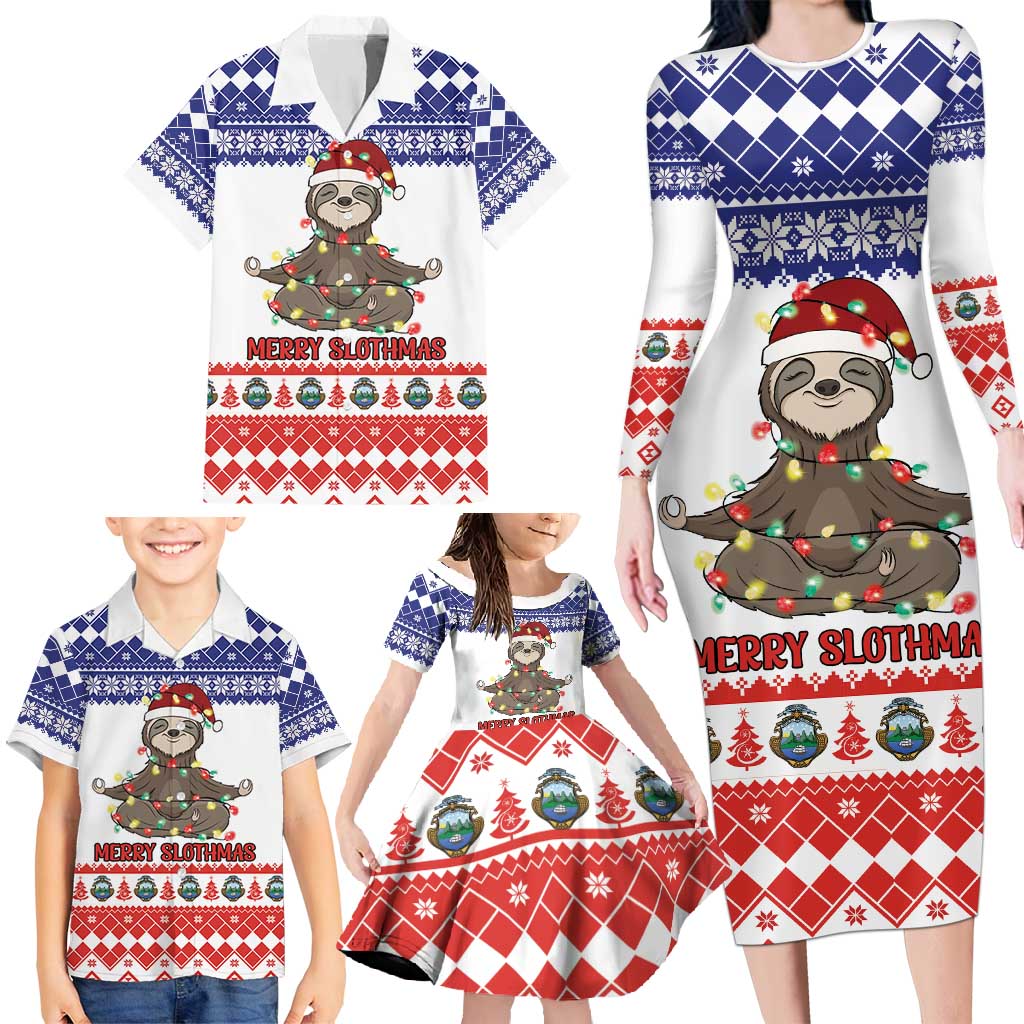 Costa Rica Christmas Family Matching Long Sleeve Bodycon Dress and Hawaiian Shirt Merry Slothmas - Wonder Print Shop