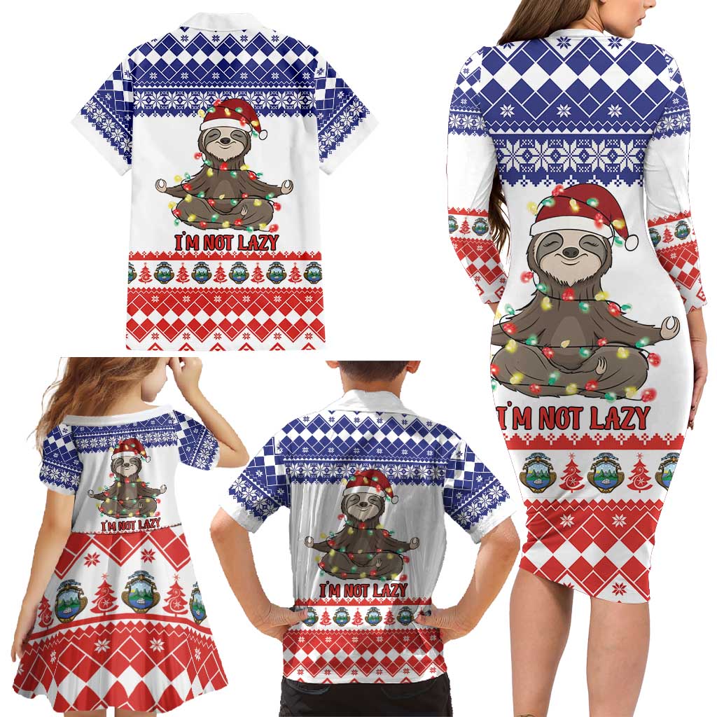 Costa Rica Christmas Family Matching Long Sleeve Bodycon Dress and Hawaiian Shirt Merry Slothmas - Wonder Print Shop