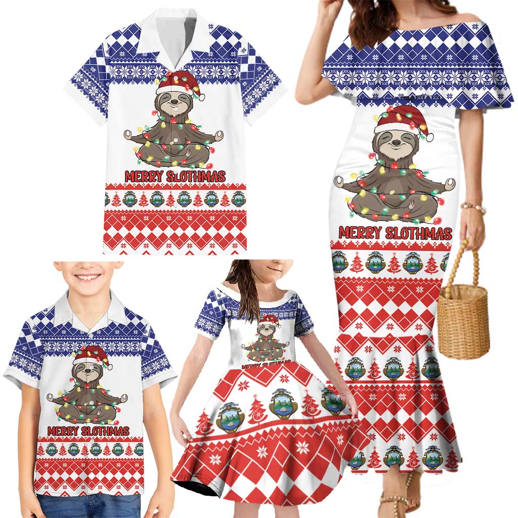 Costa Rica Christmas Family Matching Mermaid Dress and Hawaiian Shirt Merry Slothmas - Wonder Print Shop