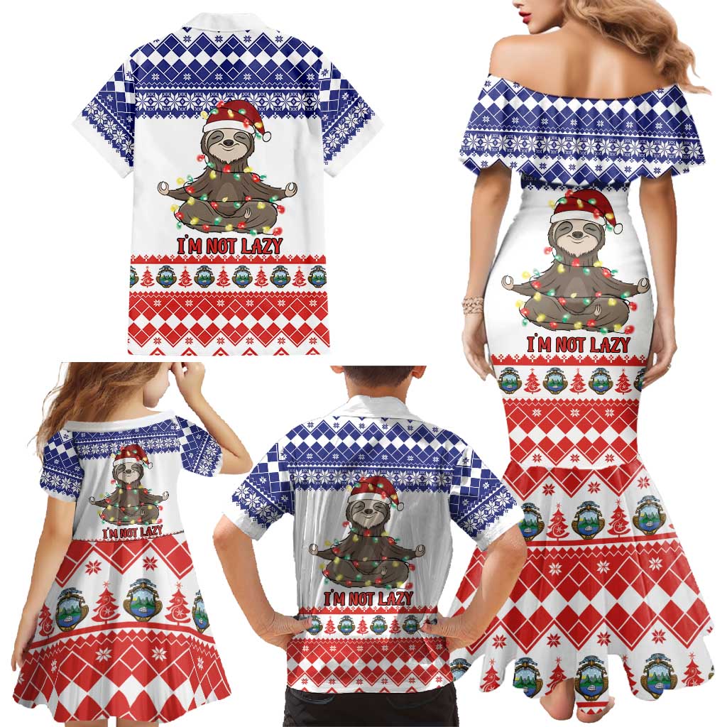 Costa Rica Christmas Family Matching Mermaid Dress and Hawaiian Shirt Merry Slothmas - Wonder Print Shop