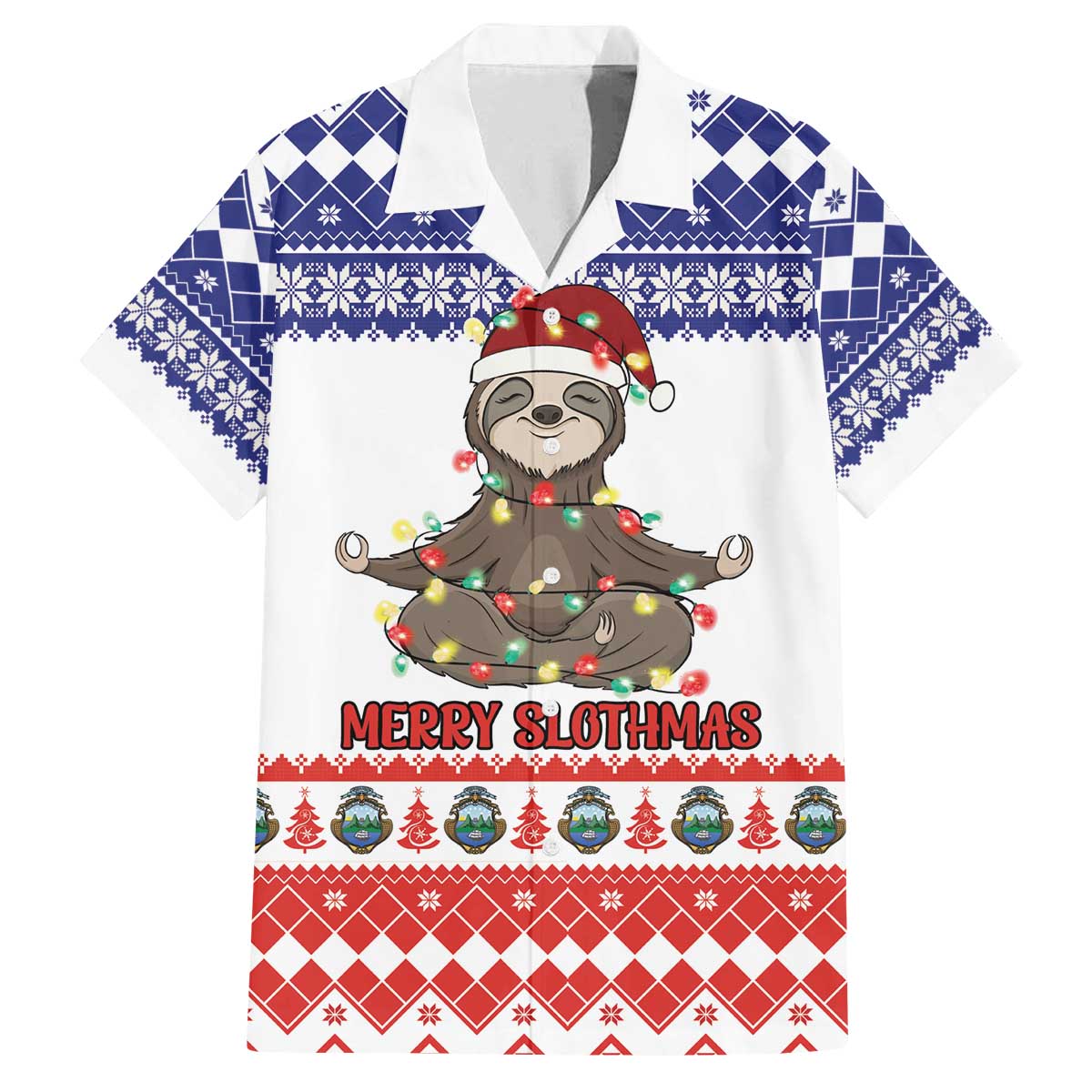 Costa Rica Christmas Family Matching Off The Shoulder Long Sleeve Dress and Hawaiian Shirt Merry Slothmas - Wonder Print Shop