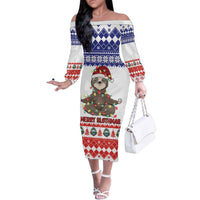 Costa Rica Christmas Family Matching Off The Shoulder Long Sleeve Dress and Hawaiian Shirt Merry Slothmas - Wonder Print Shop