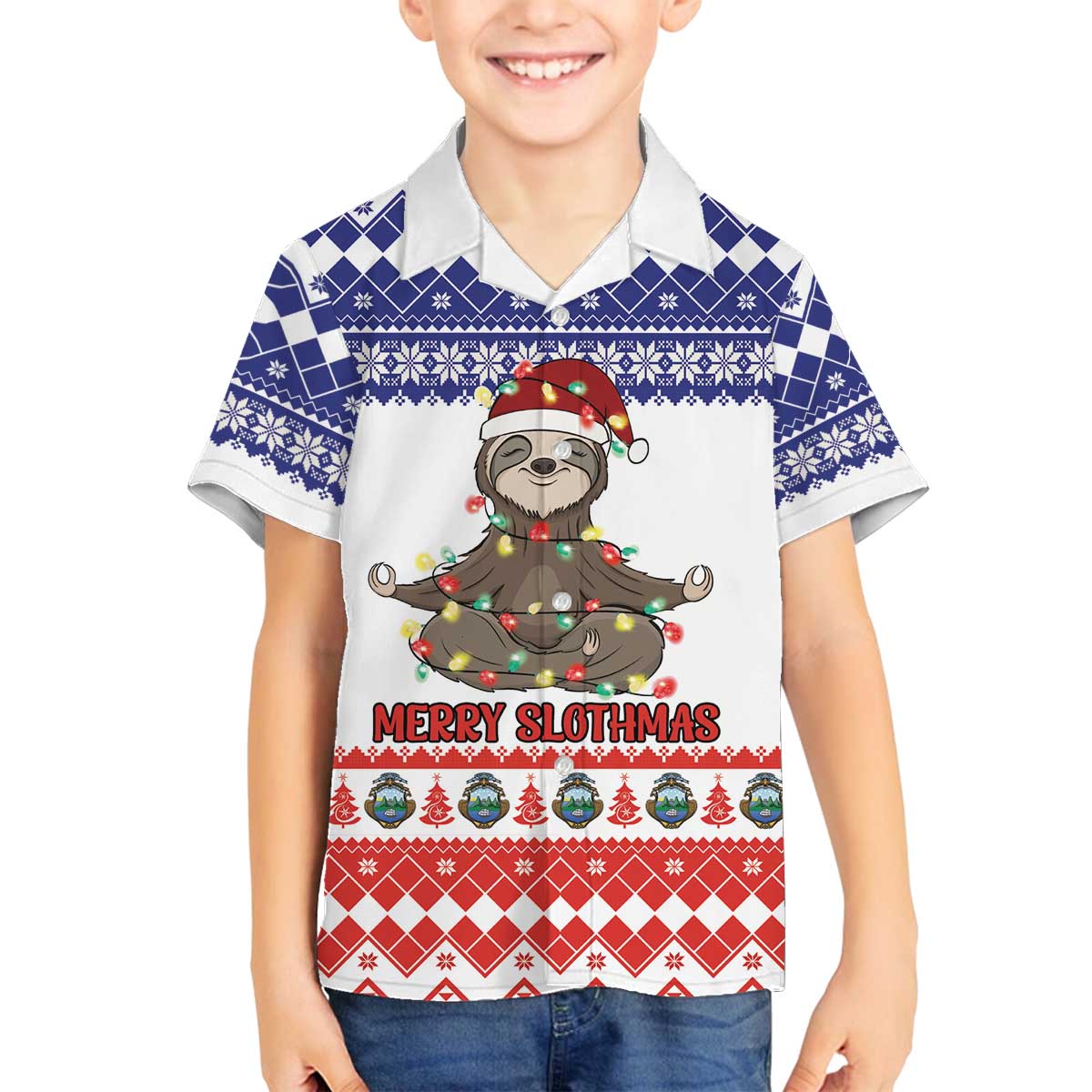 Costa Rica Christmas Family Matching Off The Shoulder Long Sleeve Dress and Hawaiian Shirt Merry Slothmas - Wonder Print Shop