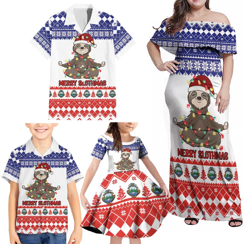 Costa Rica Christmas Family Matching Off Shoulder Maxi Dress and Hawaiian Shirt Merry Slothmas - Wonder Print Shop
