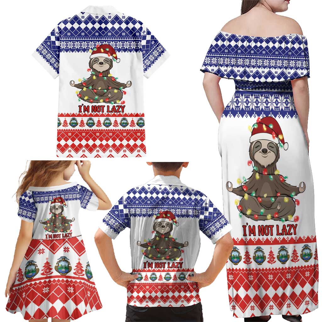 Costa Rica Christmas Family Matching Off Shoulder Maxi Dress and Hawaiian Shirt Merry Slothmas - Wonder Print Shop