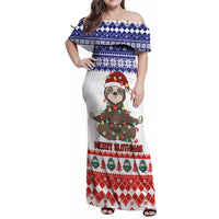 Costa Rica Christmas Family Matching Off Shoulder Maxi Dress and Hawaiian Shirt Merry Slothmas - Wonder Print Shop