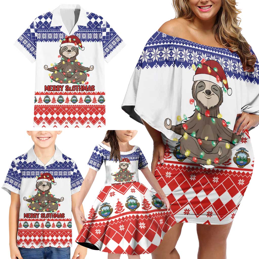 Costa Rica Christmas Family Matching Off Shoulder Short Dress and Hawaiian Shirt Merry Slothmas - Wonder Print Shop