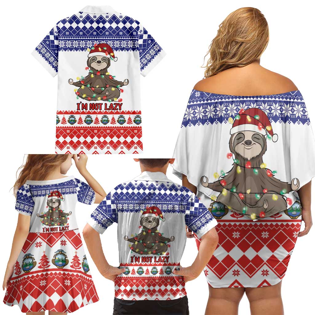 Costa Rica Christmas Family Matching Off Shoulder Short Dress and Hawaiian Shirt Merry Slothmas - Wonder Print Shop