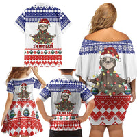 Costa Rica Christmas Family Matching Off Shoulder Short Dress and Hawaiian Shirt Merry Slothmas - Wonder Print Shop