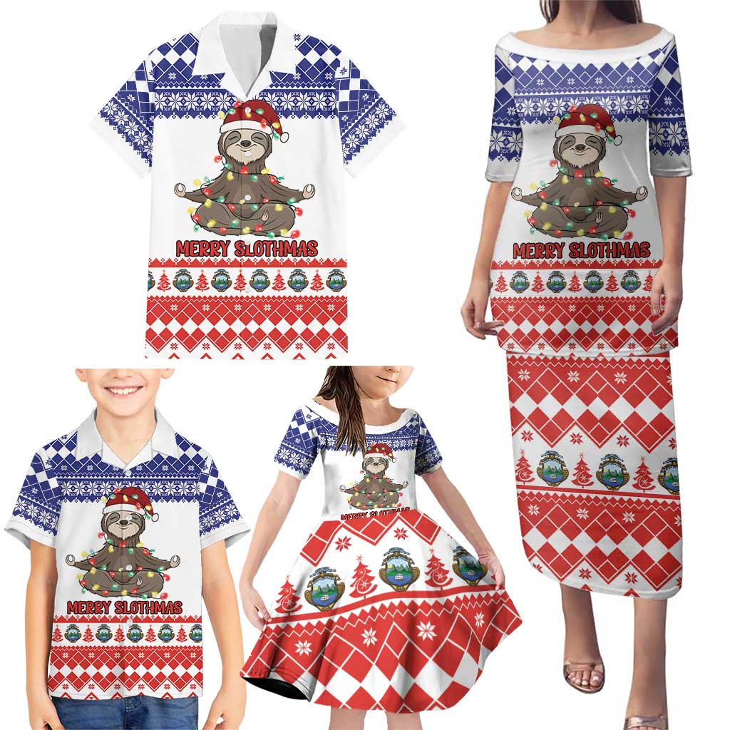 Costa Rica Christmas Family Matching Puletasi and Hawaiian Shirt Merry Slothmas - Wonder Print Shop