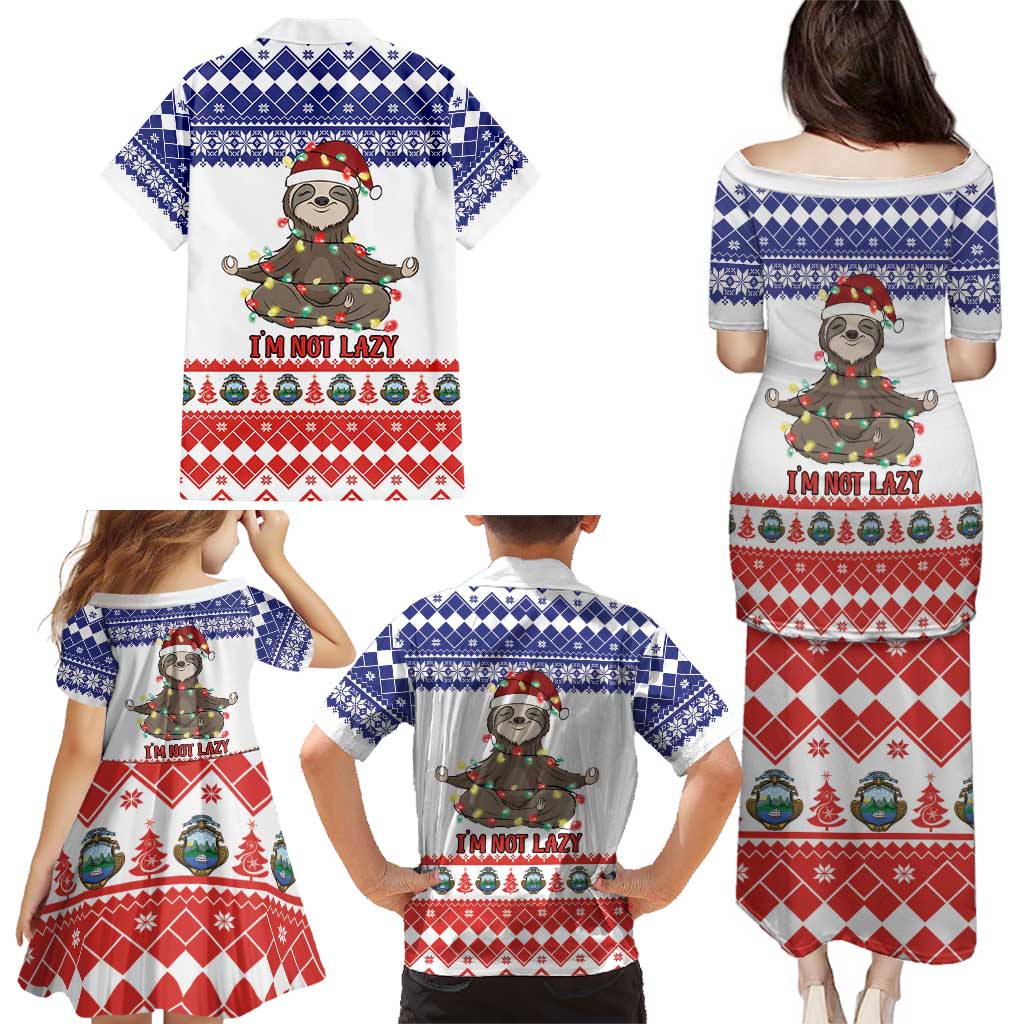 Costa Rica Christmas Family Matching Puletasi and Hawaiian Shirt Merry Slothmas - Wonder Print Shop