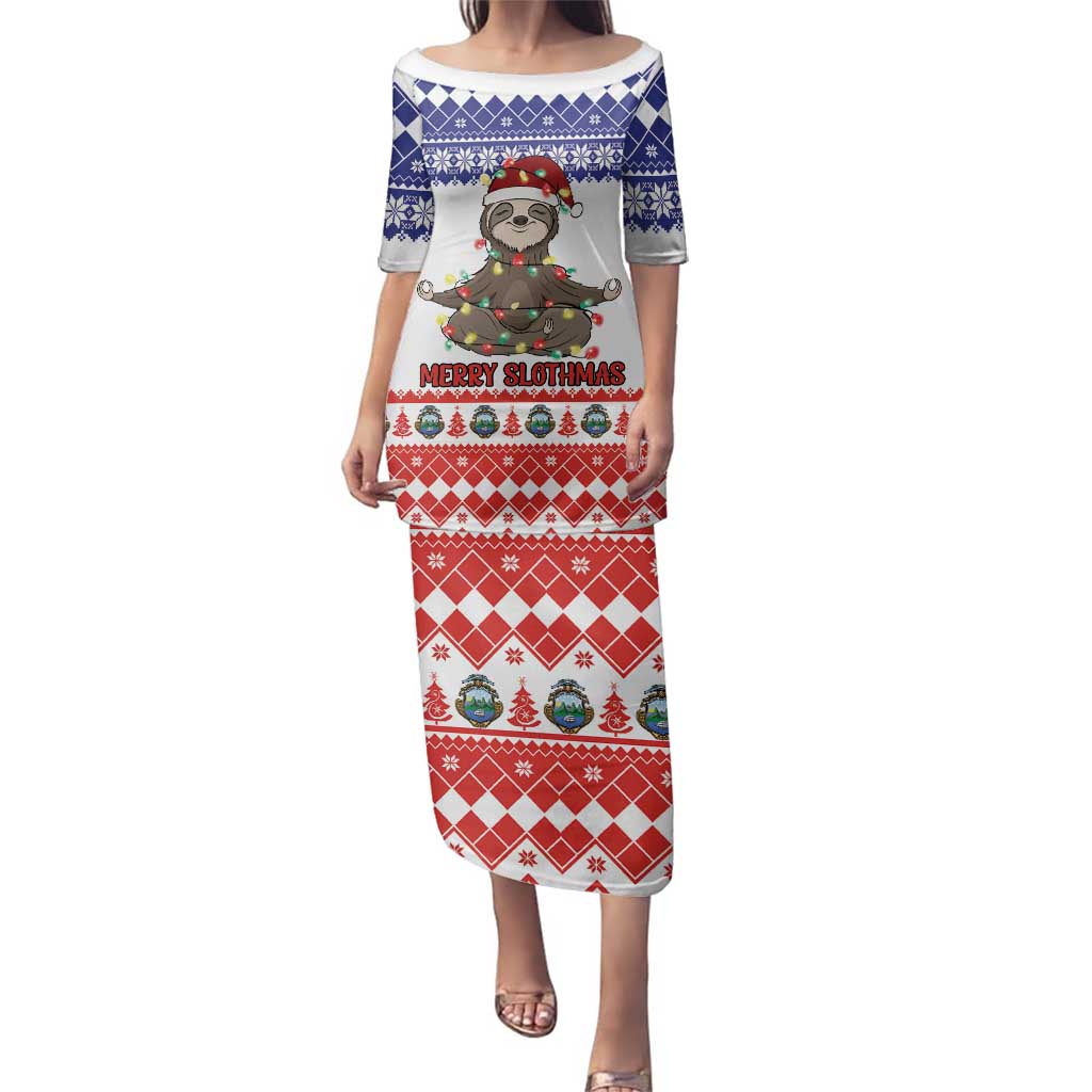 Costa Rica Christmas Family Matching Puletasi and Hawaiian Shirt Merry Slothmas - Wonder Print Shop