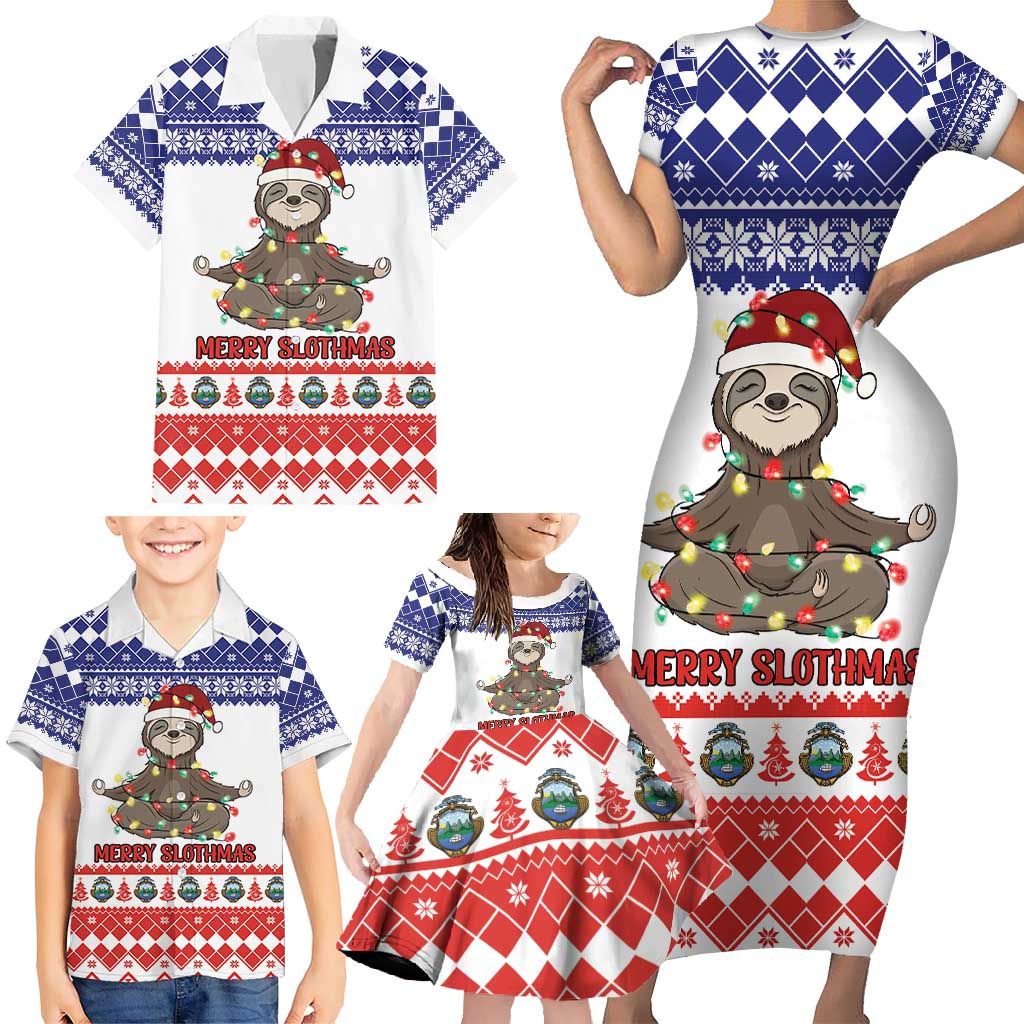 Costa Rica Christmas Family Matching Short Sleeve Bodycon Dress and Hawaiian Shirt Merry Slothmas - Wonder Print Shop