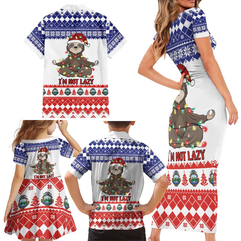 Costa Rica Christmas Family Matching Short Sleeve Bodycon Dress and Hawaiian Shirt Merry Slothmas - Wonder Print Shop