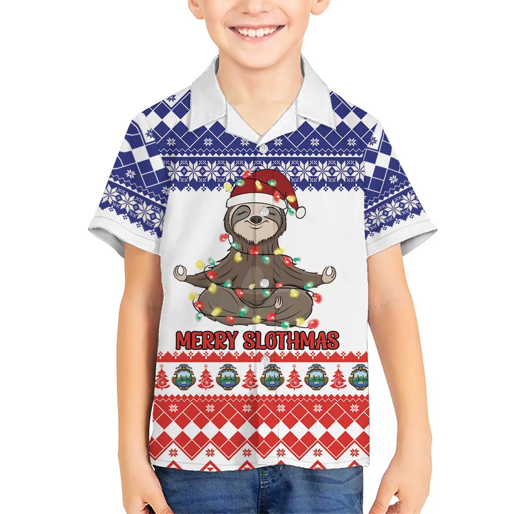 Costa Rica Christmas Family Matching Short Sleeve Bodycon Dress and Hawaiian Shirt Merry Slothmas - Wonder Print Shop
